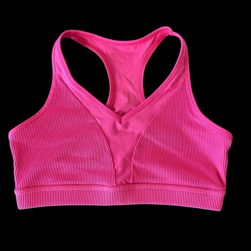 Leonisa size Large Bright Pink Ribbed V Neck Sports Bra Wireless 195330
